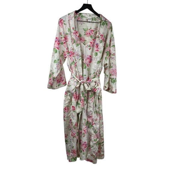 Maryann’s Boutique Other - Vintage Maryann’s Boutique Peignoir Robe & Gown White Sz S Floral Satin Romantic